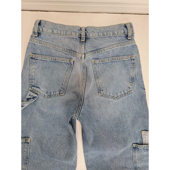 Zara Cargo Jeans Womens Sz 4 Slim Straight High Rise Carpenter Utility Pockets - Picture 11 of 11